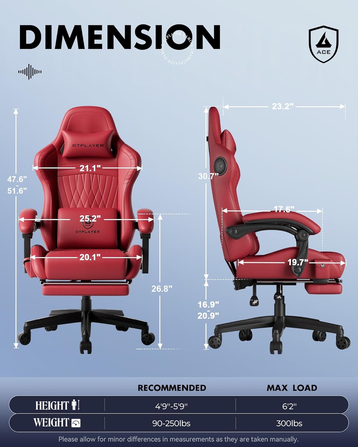 image:imageGTPLAYER Gaming Chair with Speakers Video Game Chairs with Footrest PC Gamer Chairs for Adults Padded High Back Ergonomic Reclining Silla Gamer Linkage Armrest Ace Pro Blue Velvet01 Wine Red New