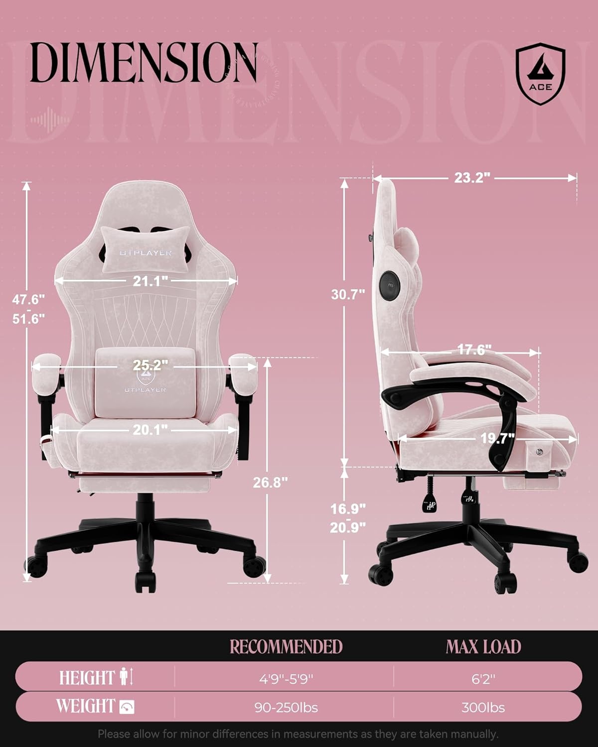 image:imageGTPLAYER Gaming Chair with Speakers Video Game Chairs with Footrest PC Gamer Chairs for Adults Padded High Back Ergonomic Reclining Silla Gamer Linkage Armrest Ace Pro Blue Velvet01 Pink Velvet