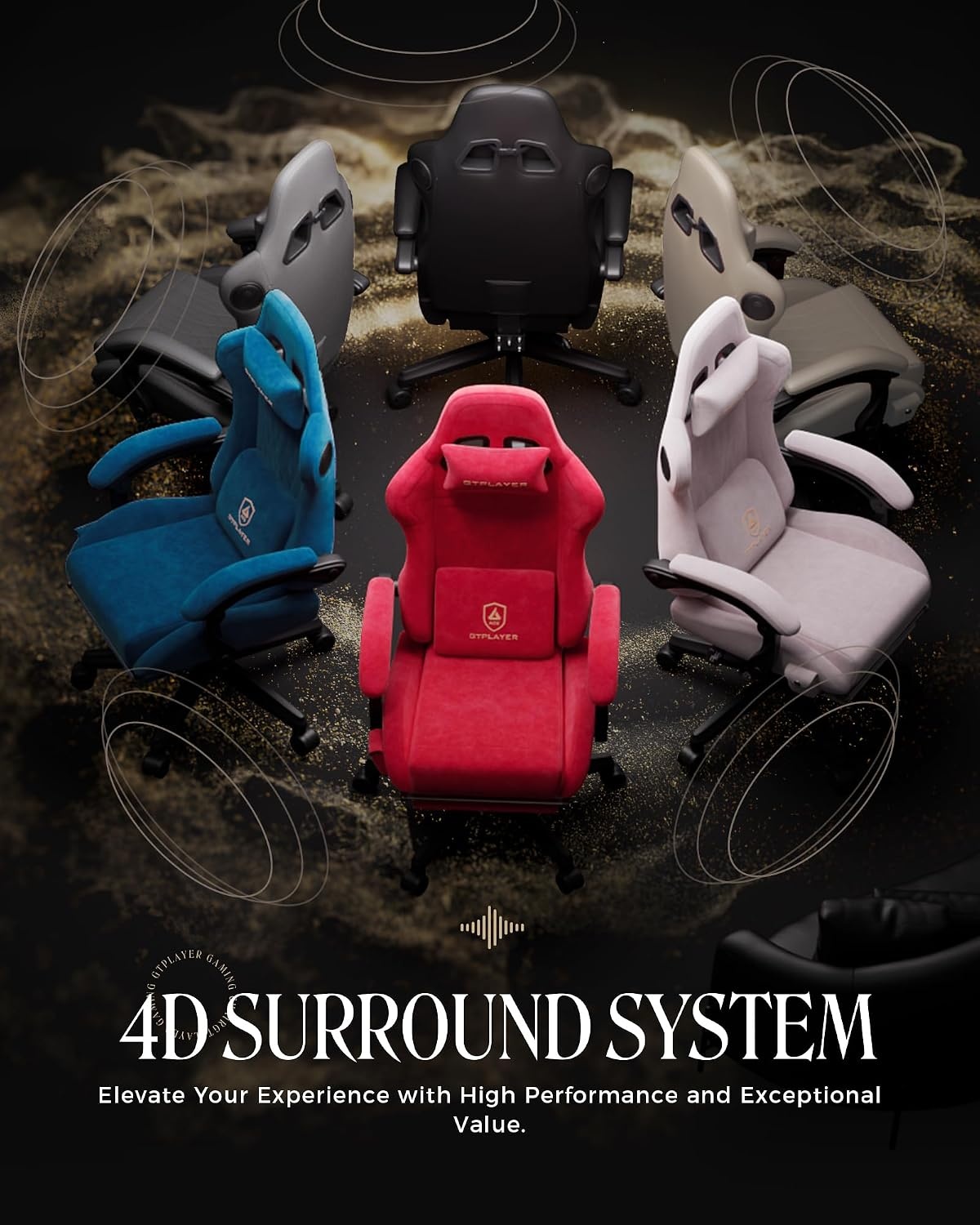 image:imageGTPLAYER Gaming Chair with Speakers Video Game Chairs with Footrest PC Gamer Chairs for Adults Padded High Back Ergonomic Reclining Silla Gamer Linkage Armrest Ace Pro Blue Velvet01 Cherry Red Velvet