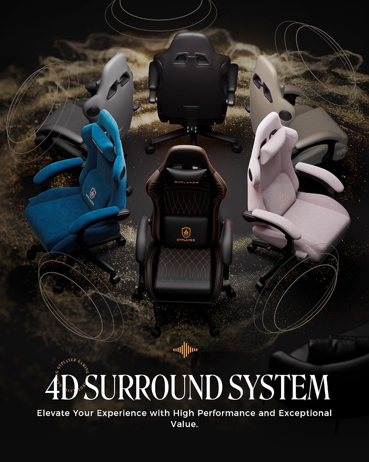 image:imageGTPLAYER Gaming Chair with Speakers Video Game Chairs with Footrest PC Gamer Chairs for Adults Padded High Back Ergonomic Reclining Silla Gamer Linkage Armrest Ace Pro Blue Velvet01 Orange