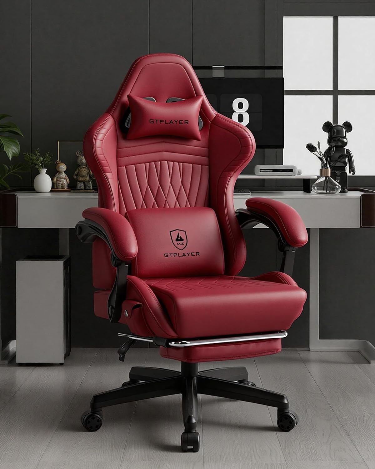 image:imageGTPLAYER Gaming Chair with Speakers Video Game Chairs with Footrest PC Gamer Chairs for Adults Padded High Back Ergonomic Reclining Silla Gamer Linkage Armrest Ace Pro Blue Velvet01 Wine Red New