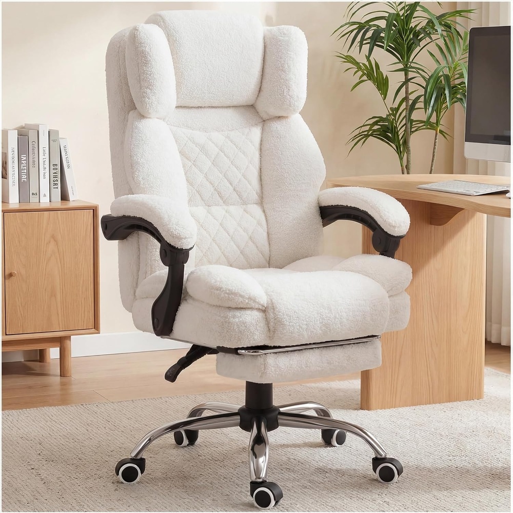image:imageGTPLAYER Big and Tall Office Chair with Pocket Spring Cushion amp Ergonomic Lumbar Support for Lower Back Pain Relief High Back Computer Gaming Chair with Foot Rest Soft Velvet Fabric BlackWhite Teddy Fabric