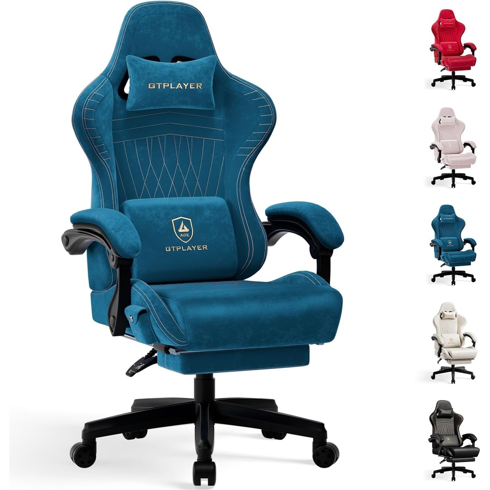 image:imageGTPLAYER Gaming Chair with Speakers Video Game Chairs with Footrest PC Gamer Chairs for Adults Padded High Back Ergonomic Reclining Silla Gamer Linkage Armrest Ace Pro Blue Velvet01 Blue Velvet