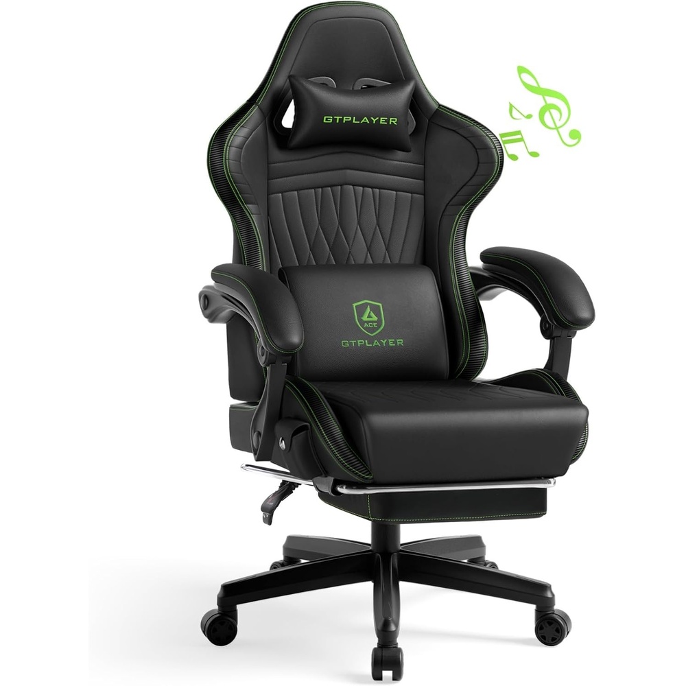 image:imageGTPLAYER Gaming Chair with Speakers Video Game Chairs with Footrest PC Gamer Chairs for Adults Padded High Back Ergonomic Reclining Silla Gamer Linkage Armrest Ace Pro Blue Velvet01 Green