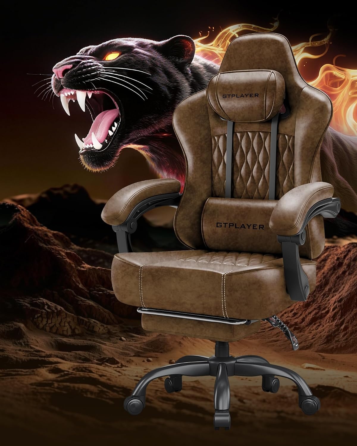 image:imageGTPLAYER Big and Tall Gaming Chair with Footrest Ergonomic Office Desk Chair with 44in Thick Cushion and Wide Wingless Seat Comfortable Leather Computer Chair Predator Series Rustic BrownRustic Brown