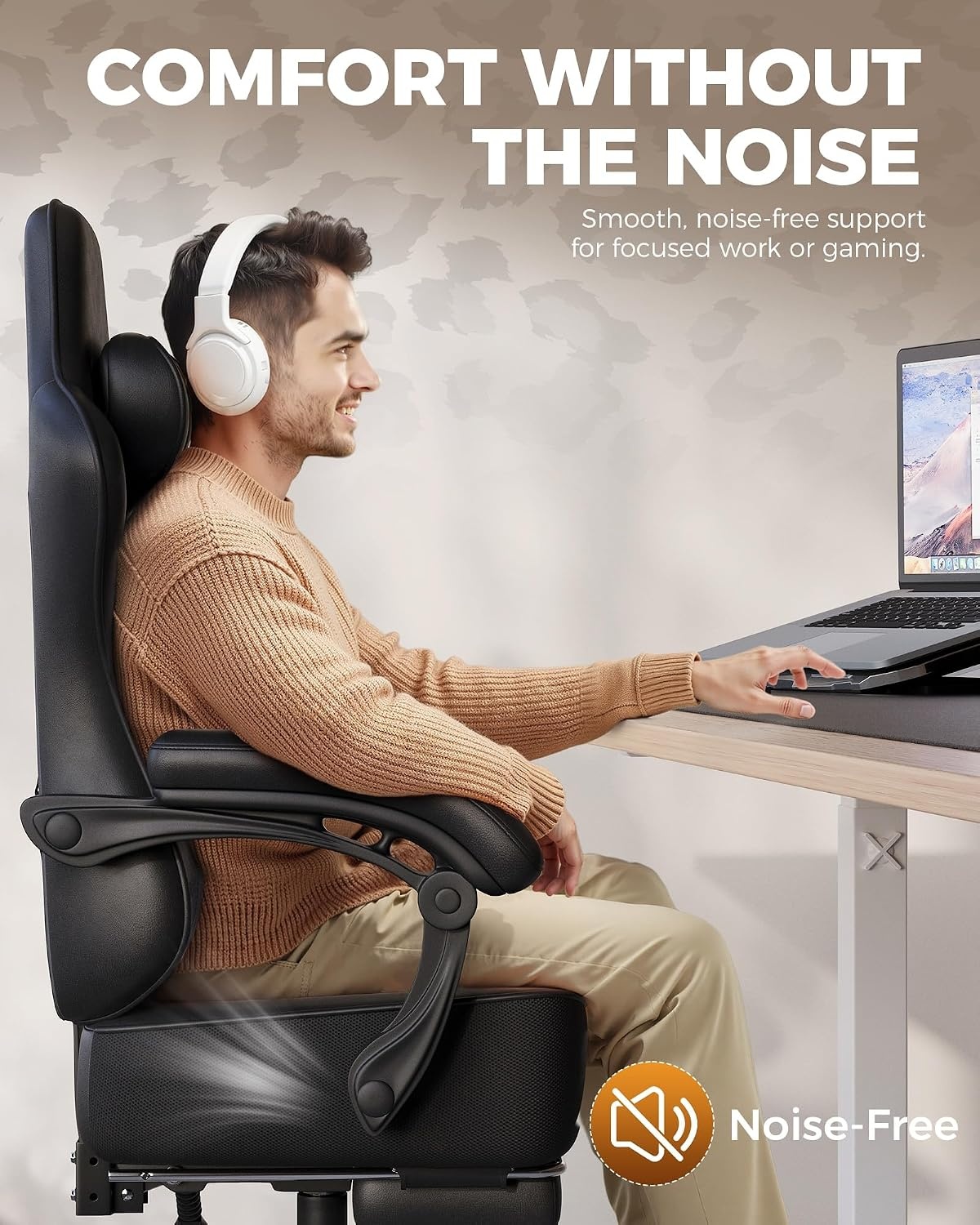 image:imageGTPLAYER Big and Tall Gaming Chair with Footrest Ergonomic Office Desk Chair with 44in Thick Cushion and Wide Wingless Seat Comfortable Leather Computer Chair Predator Series Rustic BrownMatte Black With Trim