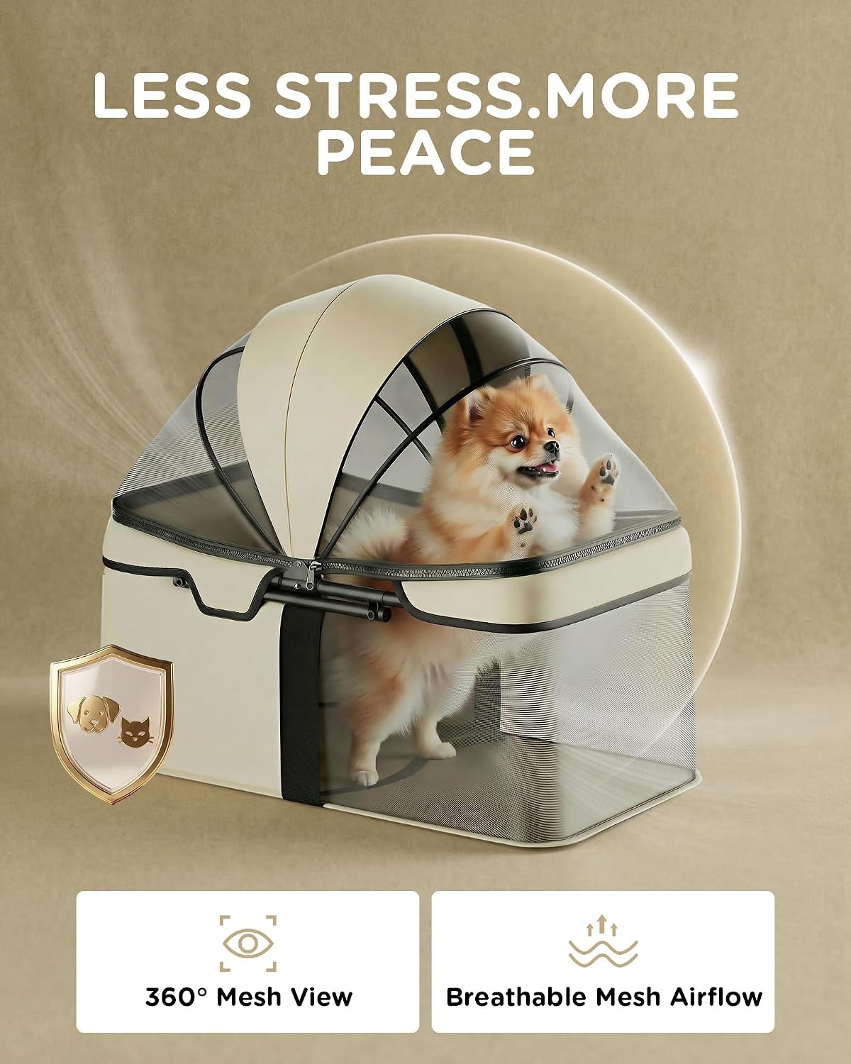 image:imageGTPLAYER Foldable Pet Stroller for Small Dogs and Cats Holds Up to 33 lb 4Wheel Stroller with 2 Safety Tethers Breathable Mesh Lockable Front Wheels Cup HolderTray amp Storage Pocket Light GreenBeige