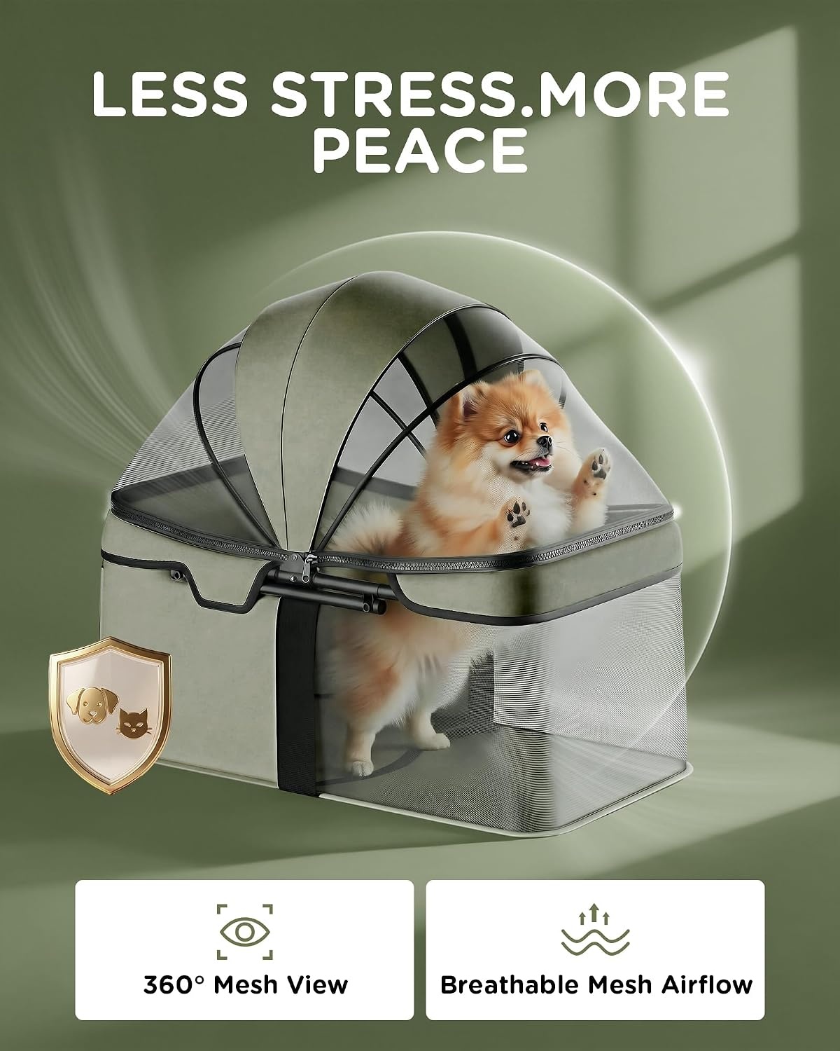 image:imageGTPLAYER Foldable Pet Stroller for Small Dogs and Cats Holds Up to 33 lb 4Wheel Stroller with 2 Safety Tethers Breathable Mesh Lockable Front Wheels Cup HolderTray amp Storage Pocket Light GreenGreen