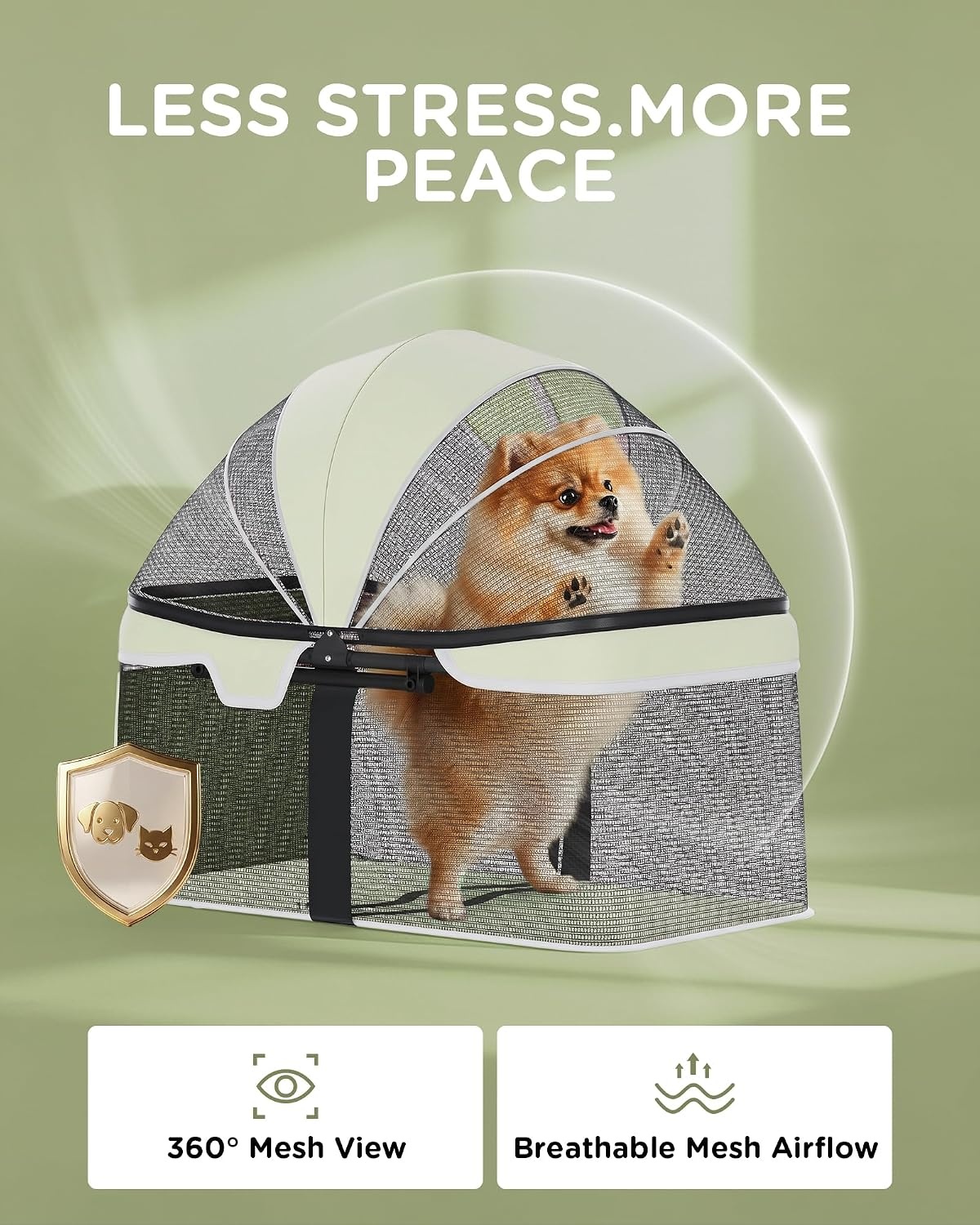 image:imageGTPLAYER Foldable Pet Stroller for Small Dogs and Cats Holds Up to 33 lb 4Wheel Stroller with 2 Safety Tethers Breathable Mesh Lockable Front Wheels Cup HolderTray amp Storage Pocket Light GreenLight Green