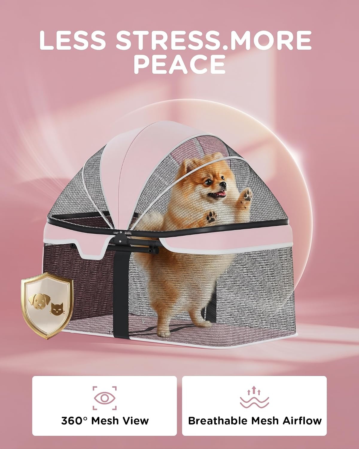 image:imageGTPLAYER Foldable Pet Stroller for Small Dogs and Cats Holds Up to 33 lb 4Wheel Stroller with 2 Safety Tethers Breathable Mesh Lockable Front Wheels Cup HolderTray amp Storage Pocket Light Greenpink