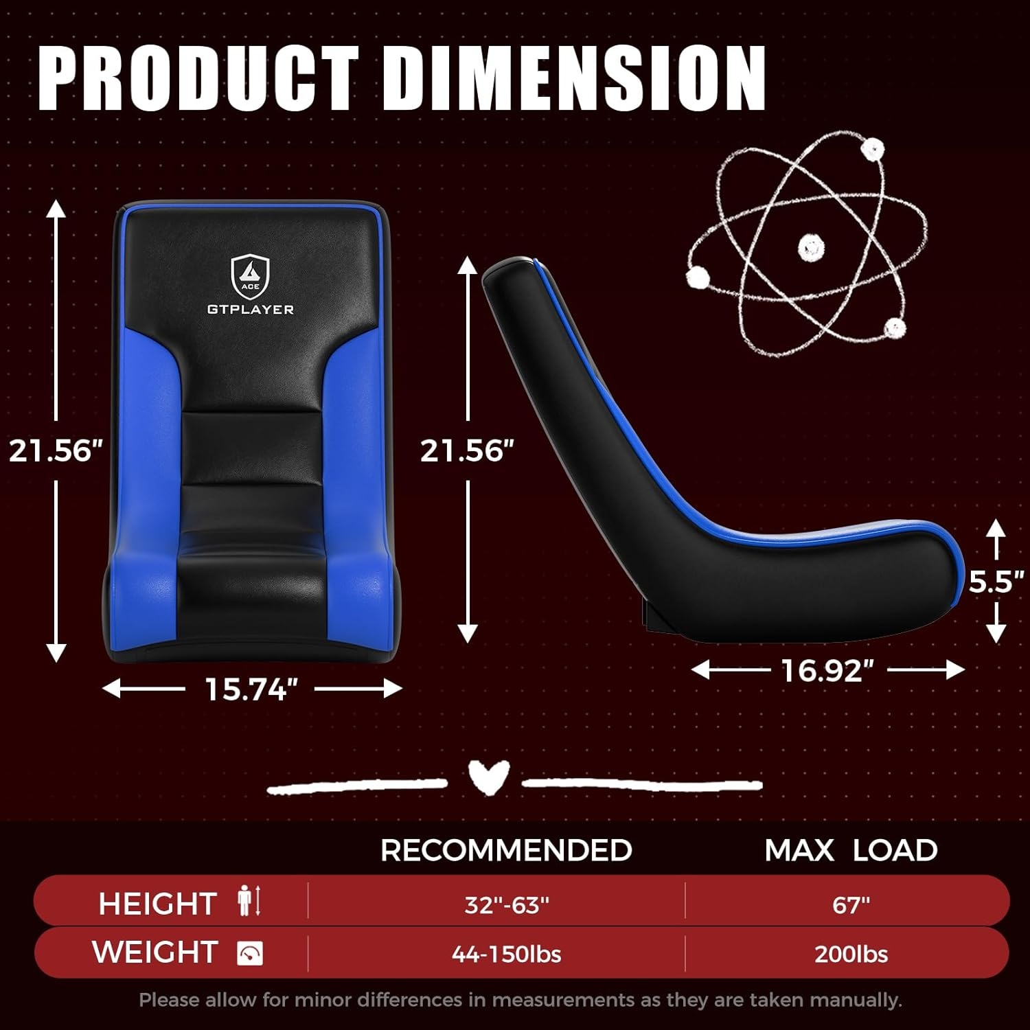 image:imageGTPLAYER Floor Rocking Gaming Chair Floor Rolling Game Chairs with Angle Limiter Gamer Rocker Floor Seat Compact amp Lightweight Black Galaxy Patterned01 Blue