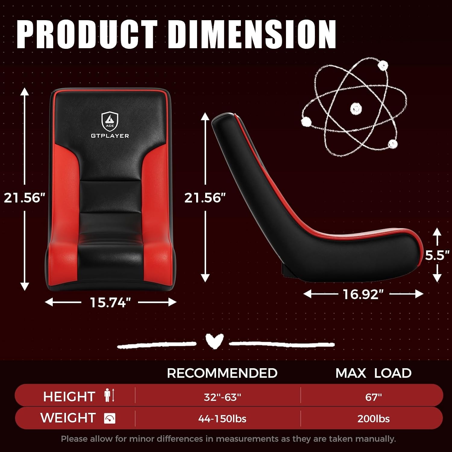 image:imageGTPLAYER Floor Rocking Gaming Chair Floor Rolling Game Chairs with Angle Limiter Gamer Rocker Floor Seat Compact amp Lightweight Black Galaxy Patterned01 Red