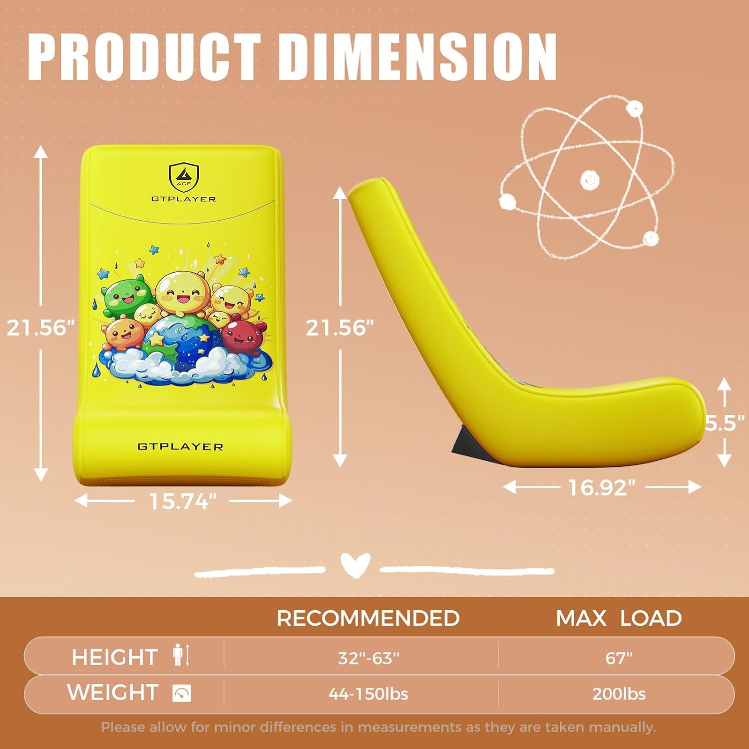image:imageGTPLAYER Floor Rocking Gaming Chair Floor Rolling Game Chairs with Angle Limiter Gamer Rocker Floor Seat Compact amp Lightweight Black Galaxy Patterned02 Yellow Earth Pattern