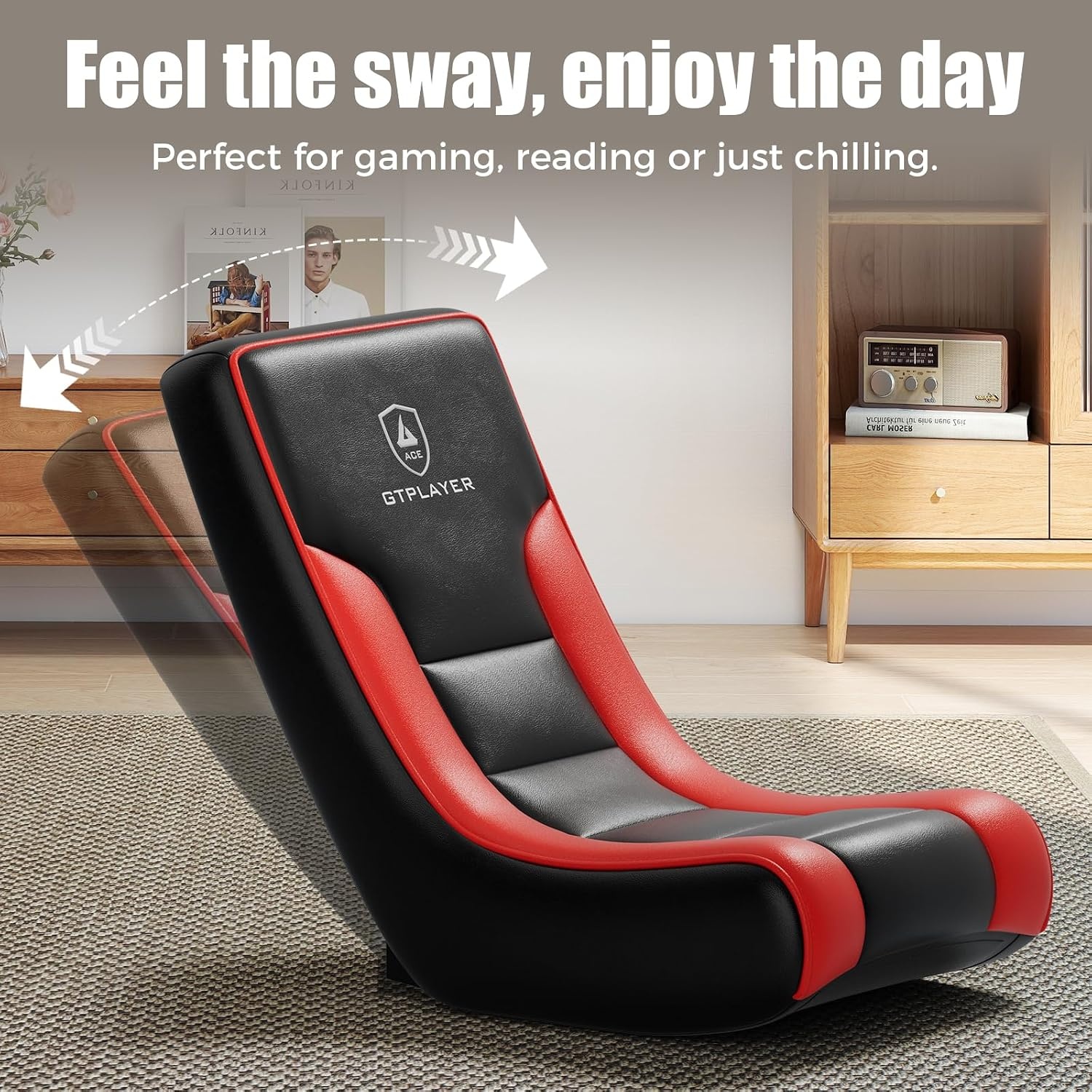 image:imageGTPLAYER Floor Rocking Gaming Chair Floor Rolling Game Chairs with Angle Limiter Gamer Rocker Floor Seat Compact amp Lightweight Black Galaxy Patterned01 Red