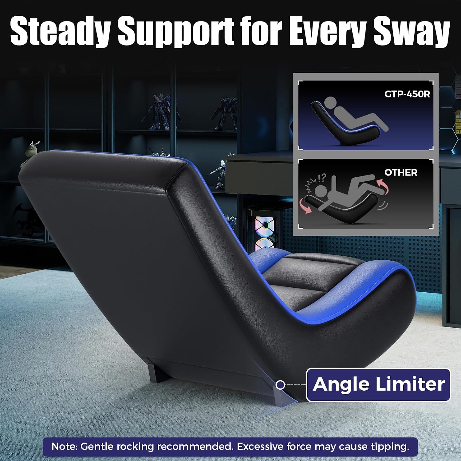 image:imageGTPLAYER Floor Rocking Gaming Chair Floor Rolling Game Chairs with Angle Limiter Gamer Rocker Floor Seat Compact amp Lightweight Black Galaxy Patterned01 Blue