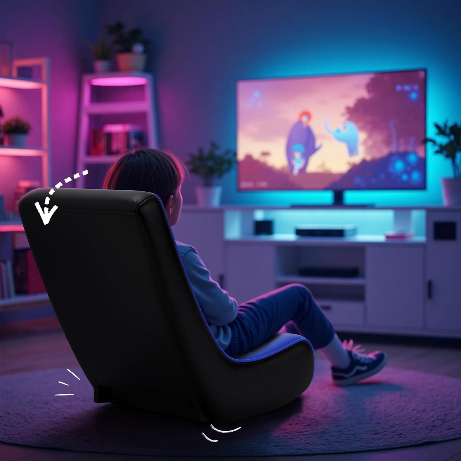 image:imageGTPLAYER Floor Rocking Gaming Chair Floor Rolling Game Chairs with Angle Limiter Gamer Rocker Floor Seat Compact amp Lightweight Black Galaxy Patterned01 Blue
