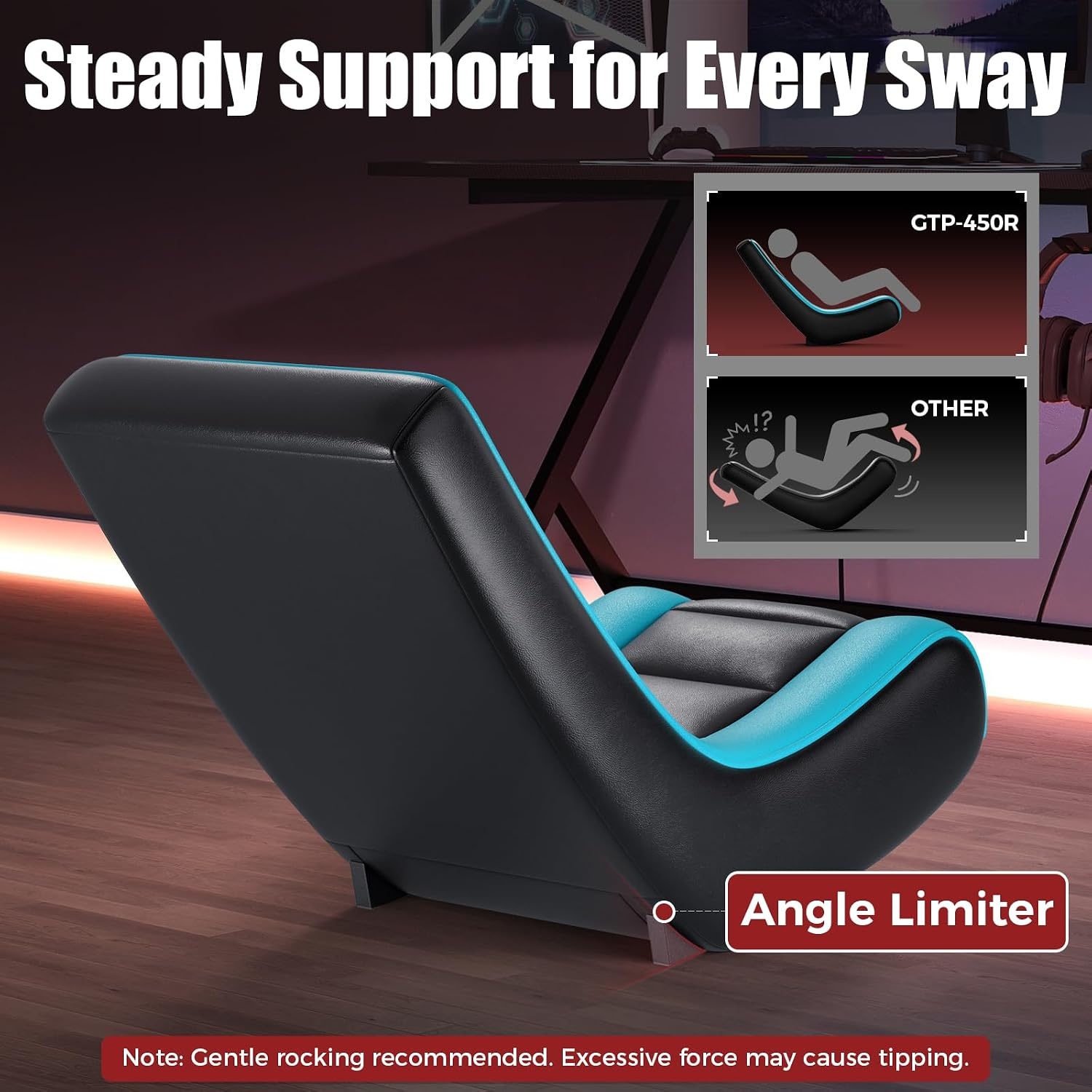 image:imageGTPLAYER Floor Rocking Gaming Chair Floor Rolling Game Chairs with Angle Limiter Gamer Rocker Floor Seat Compact amp Lightweight Black Galaxy Patterned01 Aqua