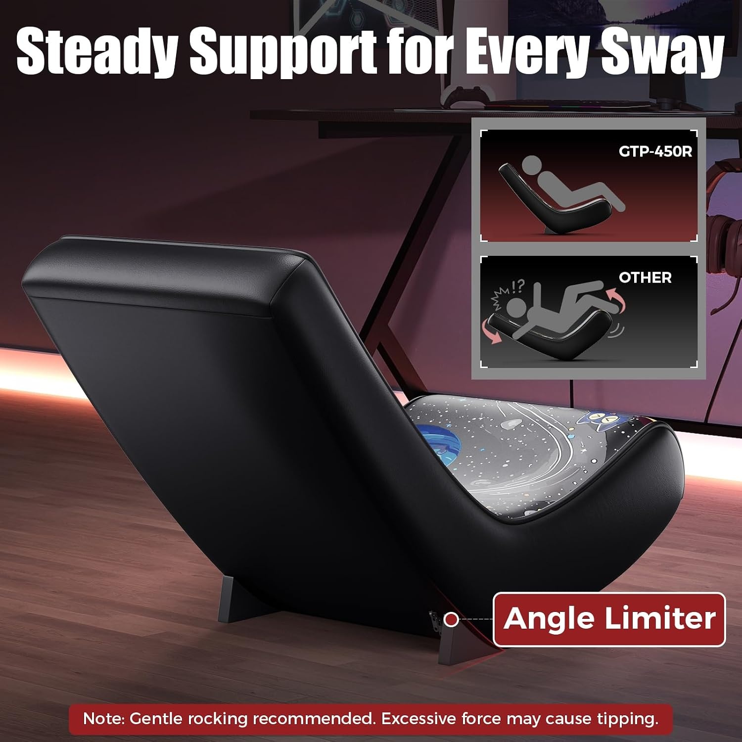 image:imageGTPLAYER Floor Rocking Gaming Chair Floor Rolling Game Chairs with Angle Limiter Gamer Rocker Floor Seat Compact amp Lightweight Black Galaxy Patterned02 Black Galaxy Patterned