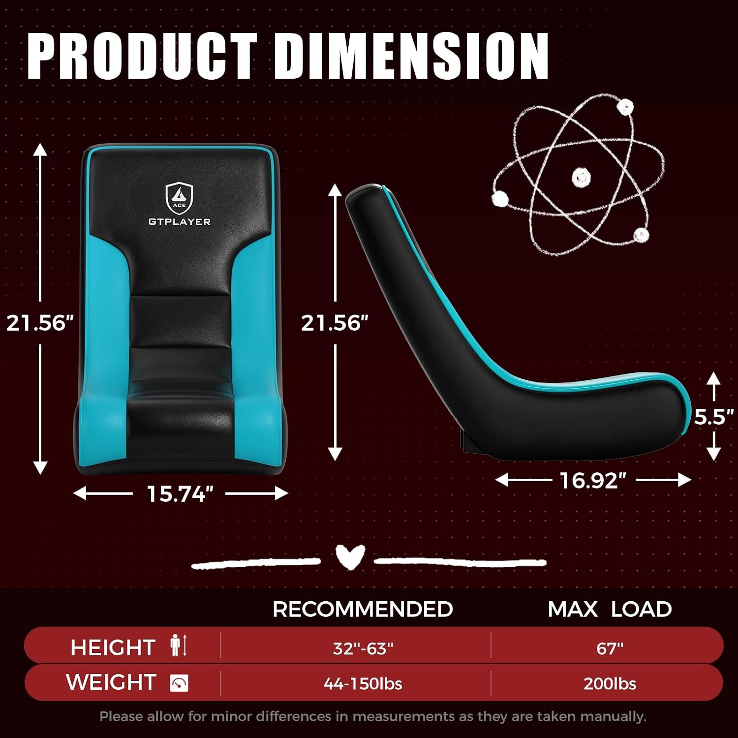 image:imageGTPLAYER Floor Rocking Gaming Chair Floor Rolling Game Chairs with Angle Limiter Gamer Rocker Floor Seat Compact amp Lightweight Black Galaxy Patterned01 Aqua