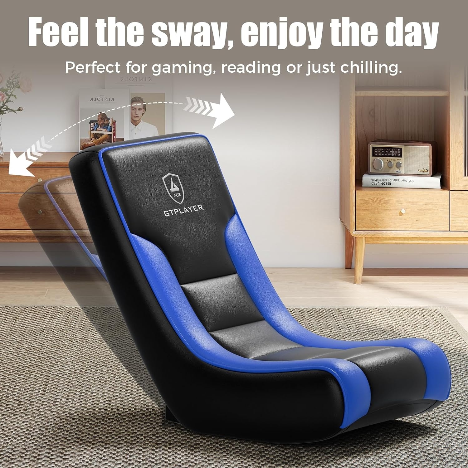 image:imageGTPLAYER Floor Rocking Gaming Chair Floor Rolling Game Chairs with Angle Limiter Gamer Rocker Floor Seat Compact amp Lightweight Black Galaxy Patterned01 Blue