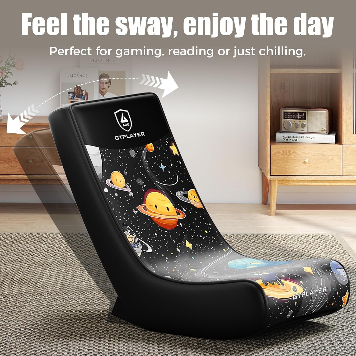 image:imageGTPLAYER Floor Rocking Gaming Chair Floor Rolling Game Chairs with Angle Limiter Gamer Rocker Floor Seat Compact amp Lightweight Black Galaxy Patterned02 Black Galaxy Patterned