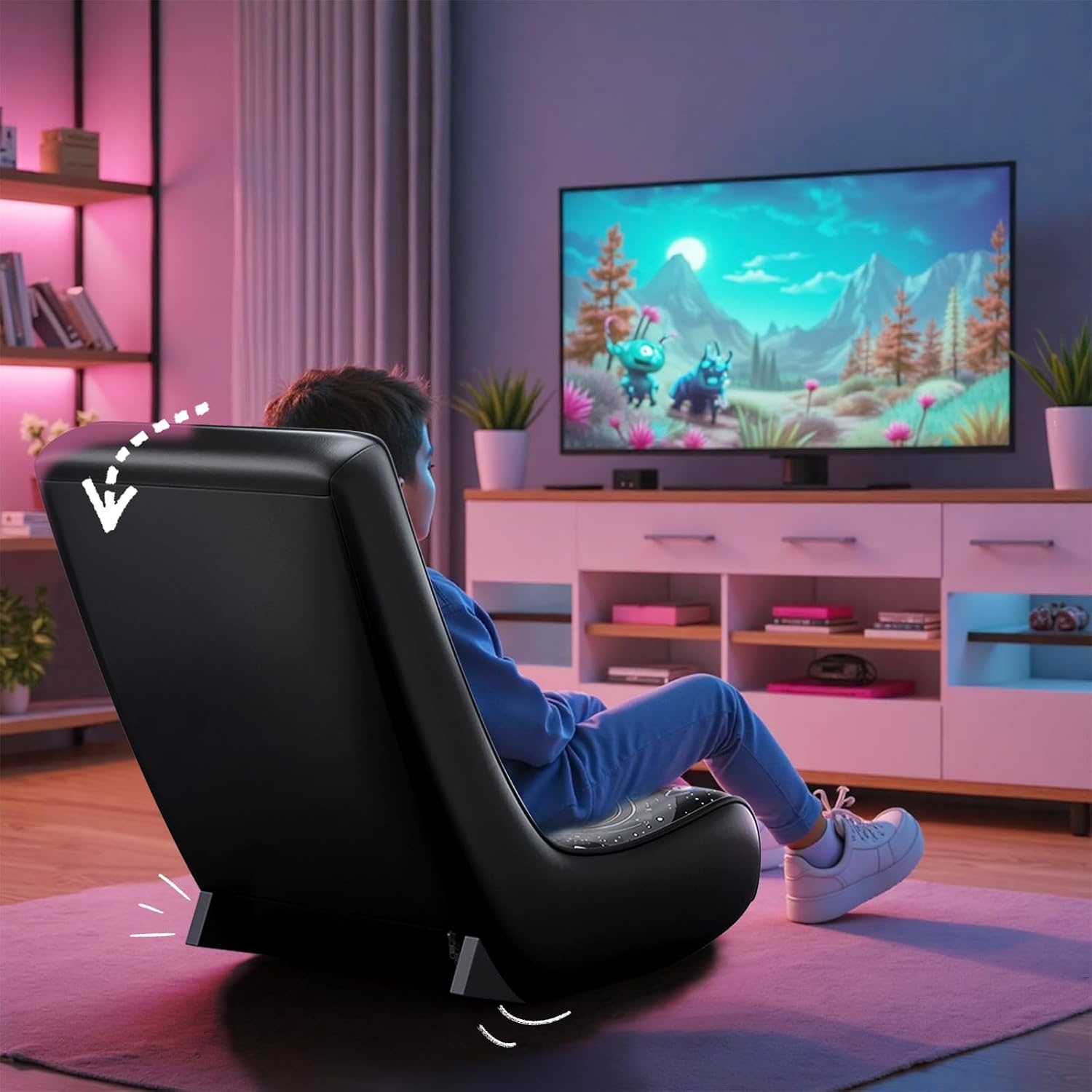 image:imageGTPLAYER Floor Rocking Gaming Chair Floor Rolling Game Chairs with Angle Limiter Gamer Rocker Floor Seat Compact amp Lightweight Black Galaxy Patterned02 Black Galaxy Patterned