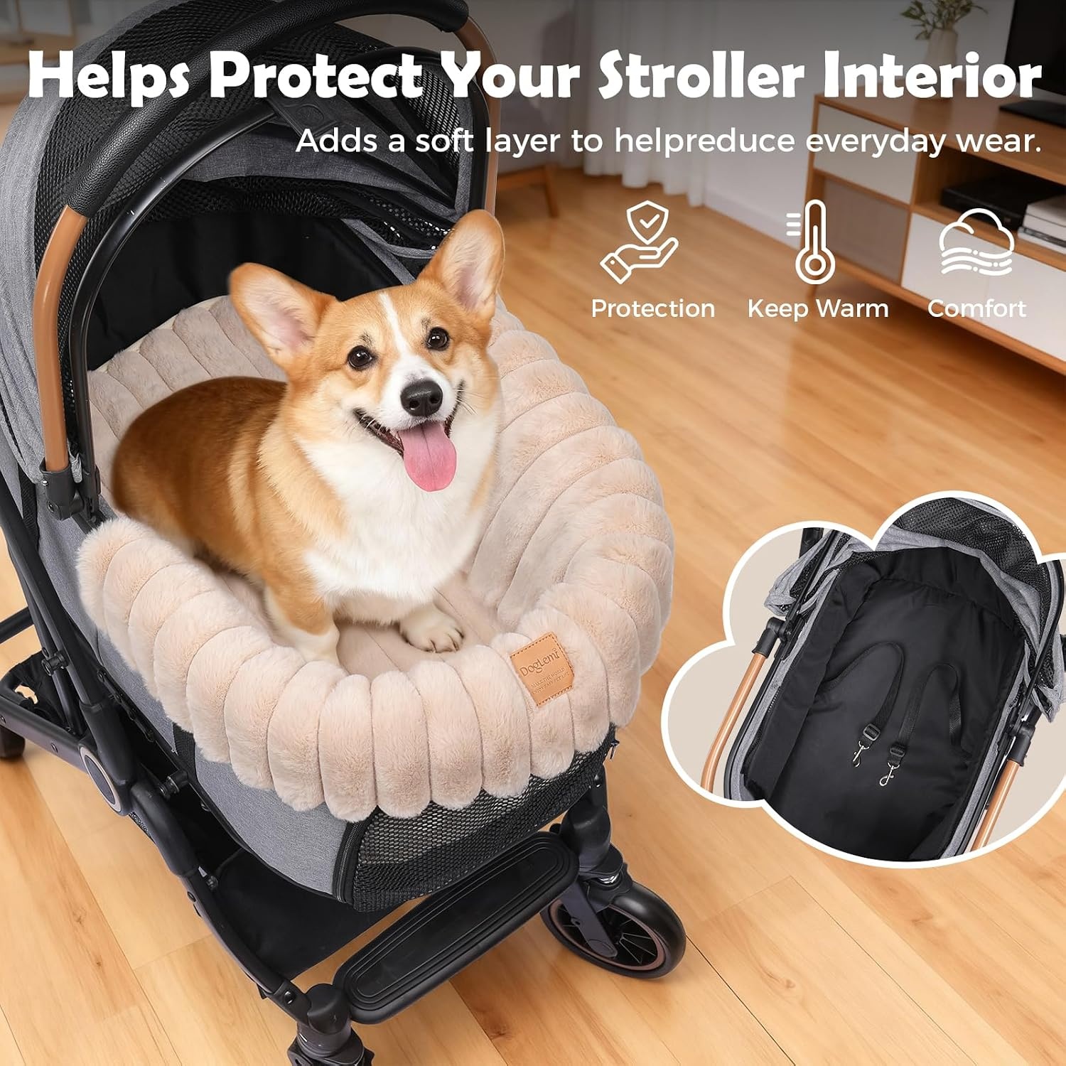 image:imageGTPLAYER Pet Stroller Mat Plush Quilted Dog amp Cat Stroller Liner Pad Soft Flat Pad for Comfort and Stroller Protection for Outdoor Walks and Travel Comfort BeigeBeige