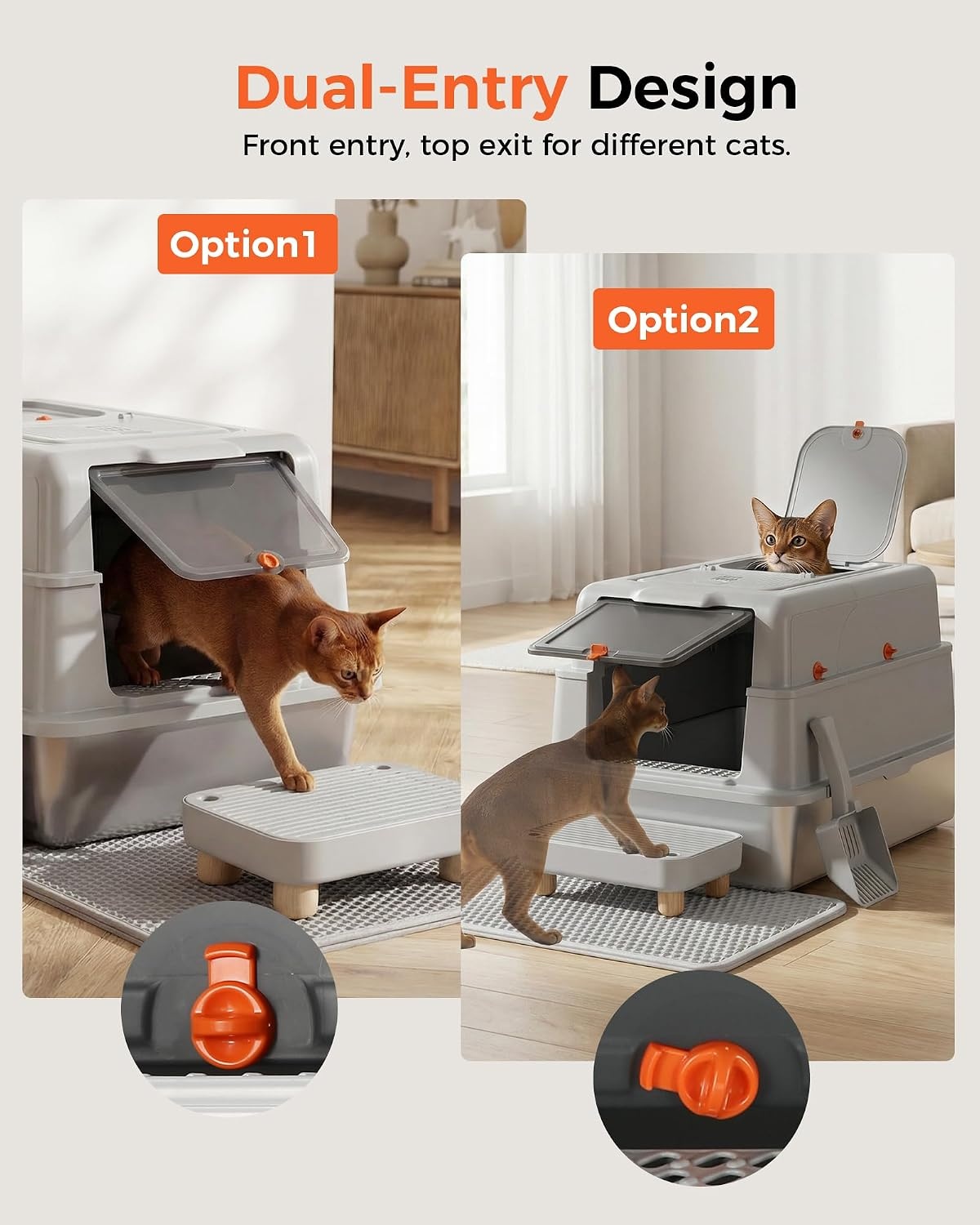 image:imageXXXL Stainless Steel Cat Litter Box with Lid 275201173 Jumbo Enclosed LitterboxDualEntry Front Entry amp Top ExitHighSidedNonStickOdor Controlfor Big Cats with MatScoop amp StepGrey02 Random Stickers