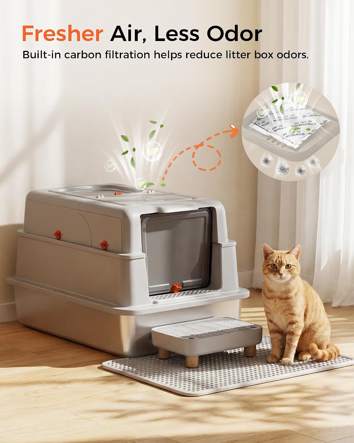 image:imageXXXL Stainless Steel Cat Litter Box with Lid 275201173 Jumbo Enclosed LitterboxDualEntry Front Entry amp Top ExitHighSidedNonStickOdor Controlfor Big Cats with MatScoop amp StepGrey02 Random Stickers