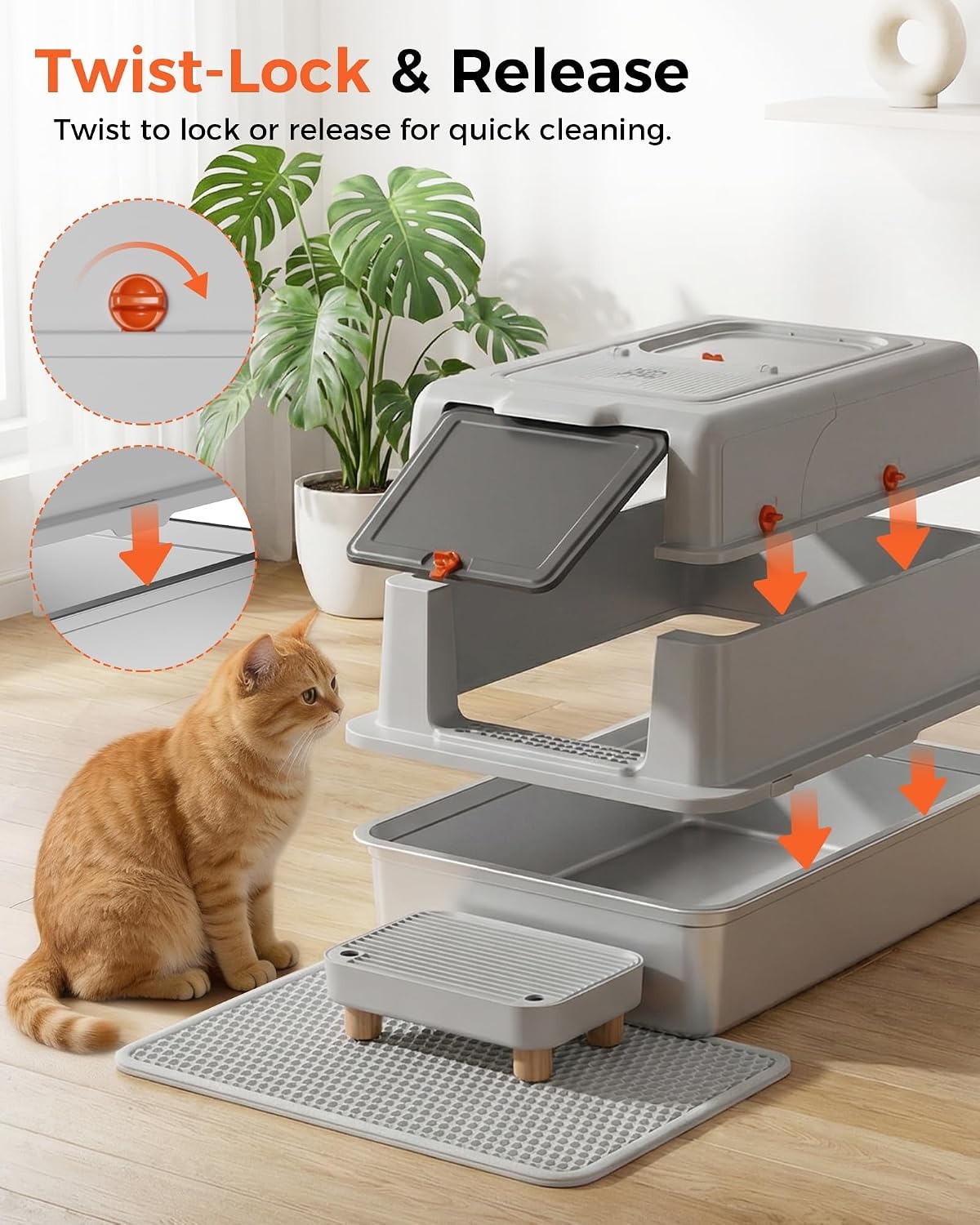image:imageXXXL Stainless Steel Cat Litter Box with Lid 275201173 Jumbo Enclosed LitterboxDualEntry Front Entry amp Top ExitHighSidedNonStickOdor Controlfor Big Cats with MatScoop amp StepGrey02 Pinky Paws Stickers
