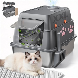 image:imageGTPLAYER XXL Stainless Steel Cat Litter Box with Lid High Sided Enclosed Cat Litter Box Activated Carbon Odor Control Extra Large Metal Litter Box AntiLeak with Mat Scoop amp Stickers GreyGrey  Pinky Paws
