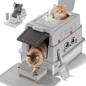 image:imageXXXL Stainless Steel Cat Litter Box with Lid 275201173 Jumbo Enclosed LitterboxDualEntry Front Entry amp Top ExitHighSidedNonStickOdor Controlfor Big Cats with MatScoop amp StepGrey02 Curious Kitty Stickers