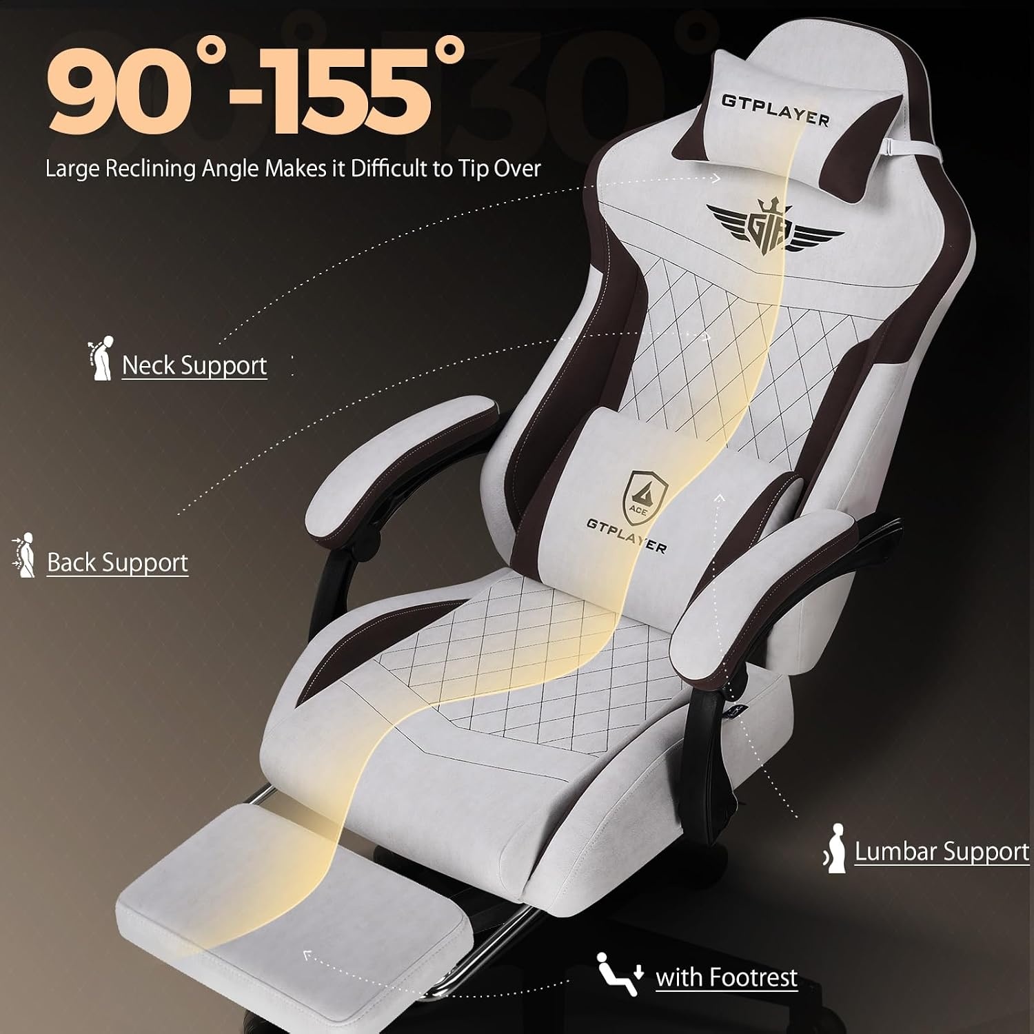 image:imageGTPLAYER Gaming Chair with Footrest Big and Tall Game Chair High Back Computer Office Chair with Lumbar Support for Adults Ergonomic Swivel Games Chair with Cushion Gaming Fabric PinkBrown