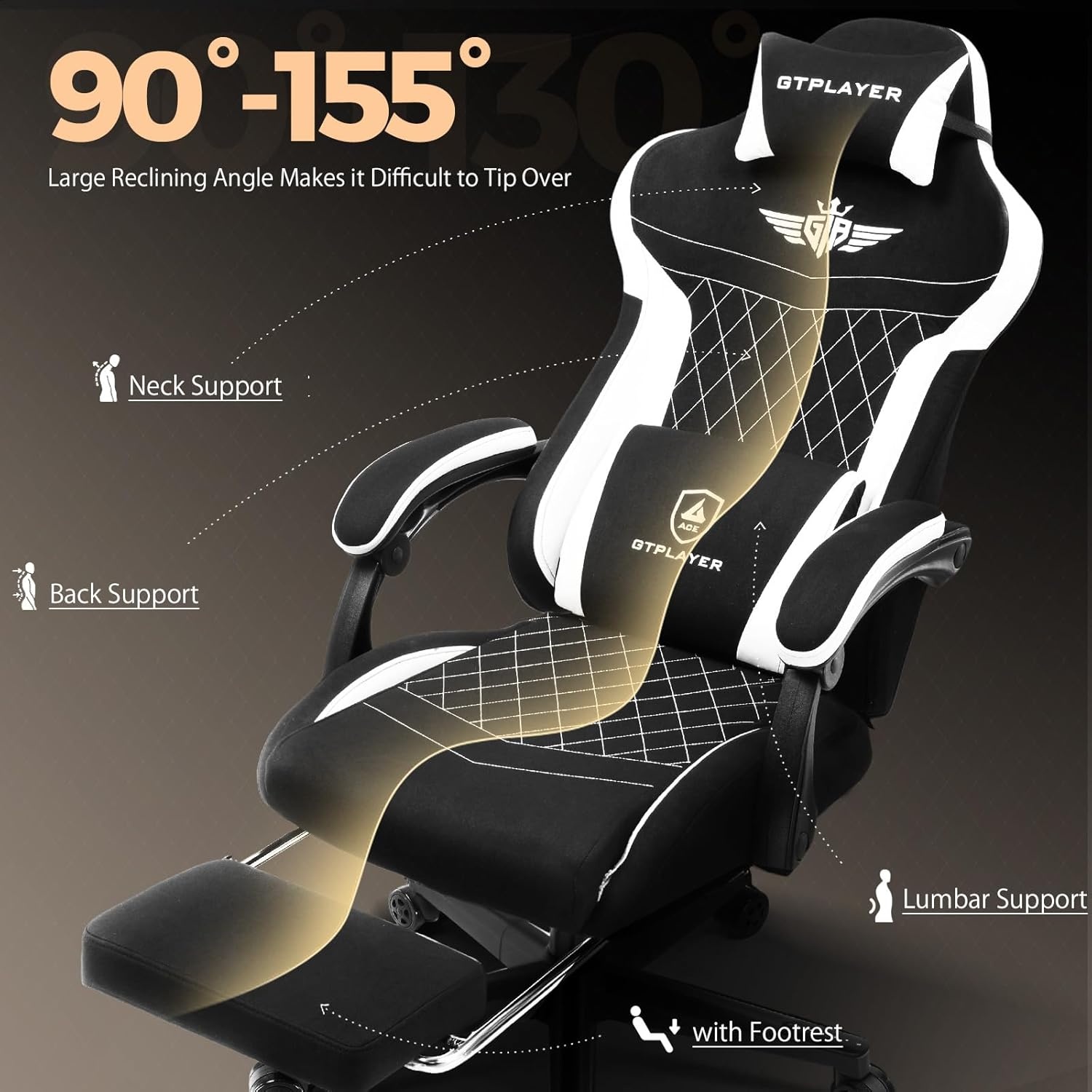 image:imageGTPLAYER Gaming Chair with Footrest Big and Tall Game Chair High Back Computer Office Chair with Lumbar Support for Adults Ergonomic Swivel Games Chair with Cushion Gaming Fabric PinkBlack