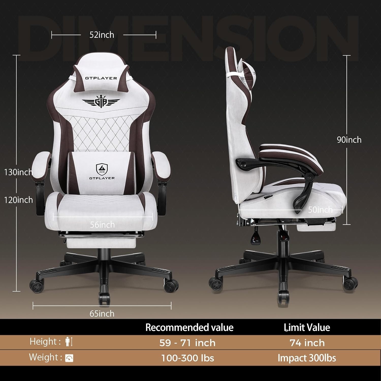 image:imageGTPLAYER Gaming Chair with Footrest Big and Tall Game Chair High Back Computer Office Chair with Lumbar Support for Adults Ergonomic Swivel Games Chair with Cushion Gaming Fabric PinkBrown