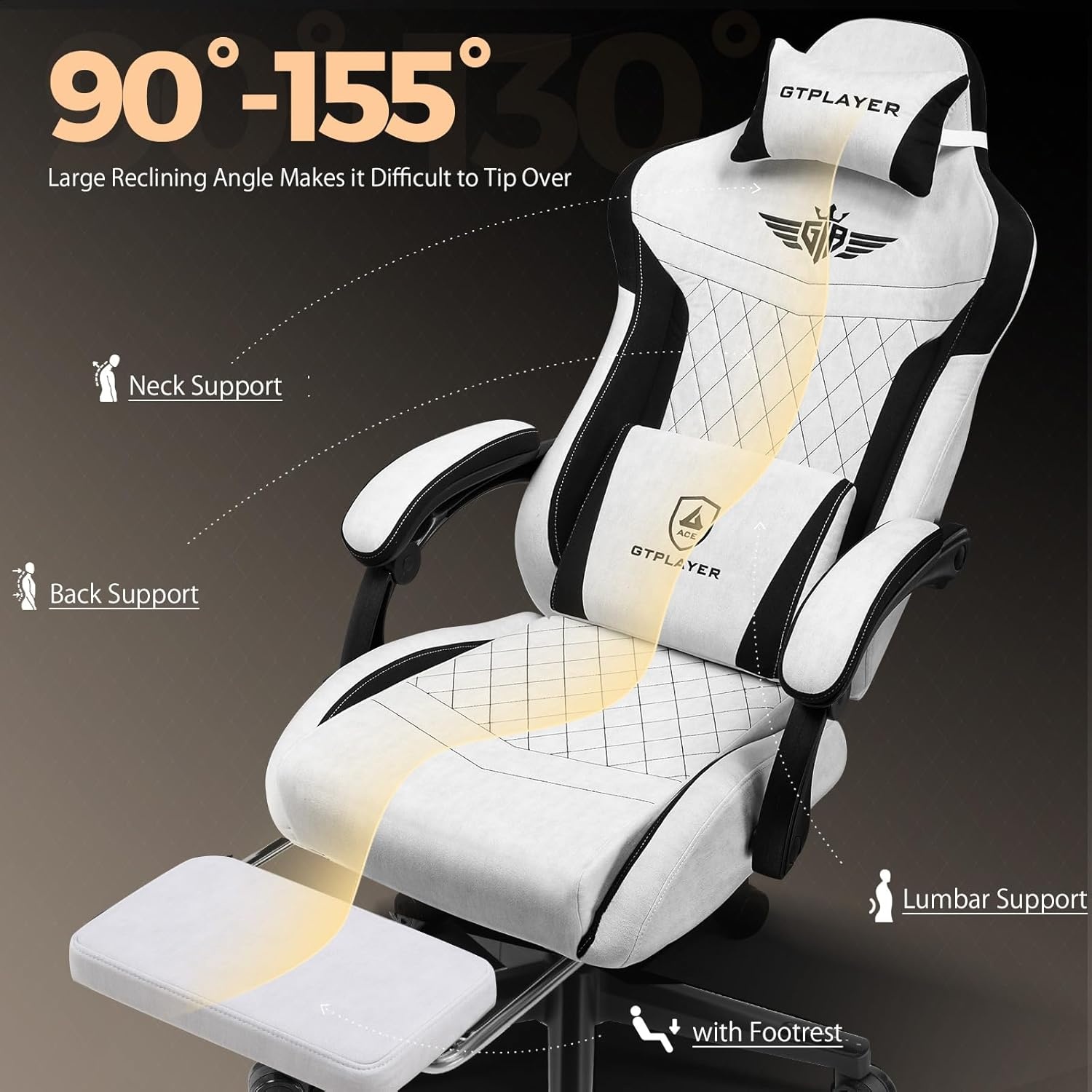 image:imageGTPLAYER Gaming Chair with Footrest Big and Tall Game Chair High Back Computer Office Chair with Lumbar Support for Adults Ergonomic Swivel Games Chair with Cushion Gaming Fabric PinkGrey