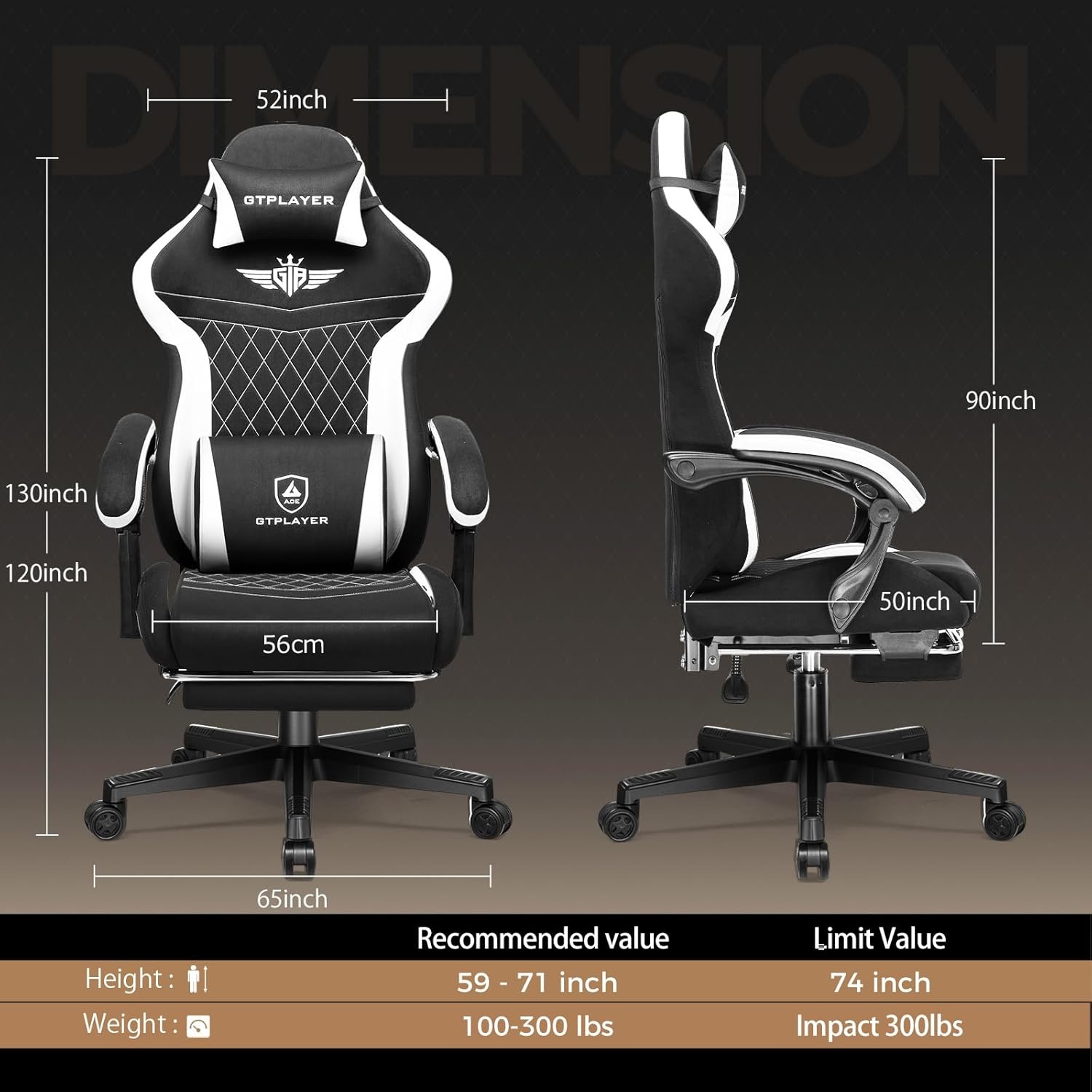 image:imageGTPLAYER Gaming Chair with Footrest Big and Tall Game Chair High Back Computer Office Chair with Lumbar Support for Adults Ergonomic Swivel Games Chair with Cushion Gaming Fabric PinkBlack