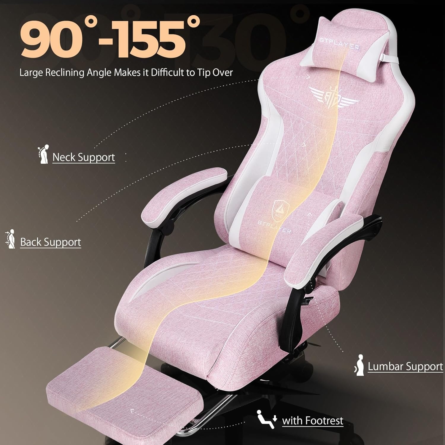 image:imageGTPLAYER Gaming Chair with Footrest Big and Tall Game Chair High Back Computer Office Chair with Lumbar Support for Adults Ergonomic Swivel Games Chair with Cushion Gaming Fabric PinkPink