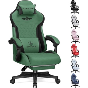 image:imageGTPLAYER Gaming Chair with Footrest Big and Tall Game Chair High Back Computer Office Chair with Lumbar Support for Adults Ergonomic Swivel Games Chair with Cushion Gaming Fabric PinkGreen