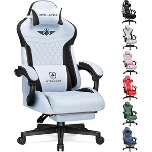 image:imageGTPLAYER Gaming Chair with Footrest Big and Tall Game Chair High Back Computer Office Chair with Lumbar Support for Adults Ergonomic Swivel Games Chair with Cushion Gaming Fabric PinkLight Blue